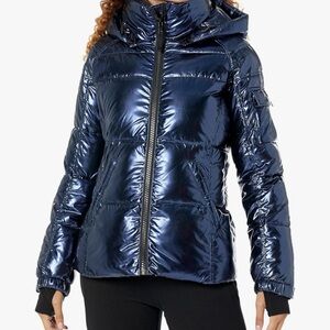 Women's Metallic Navy Puffer Jacket